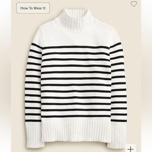 J crew ivory black Cotton turtleneck sweater in stripe